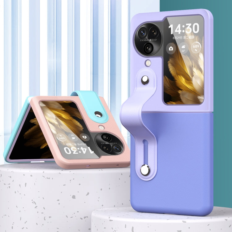 For OPPO Find N3 Flip Wrist-strap Plain Leather Phone Case(Pink) - Find N3 Flip Cases by PMC TechLife | Online Shopping South Africa | PMC TechLife