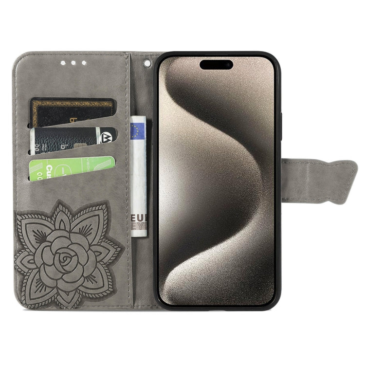 For iPhone 16 Pro Butterfly Love Flower Embossed Leather Phone Case(Gray) - iPhone 16 Pro Cases by PMC Jewellery | Online Shopping South Africa | PMC Jewellery | Buy Now Pay Later Mobicred