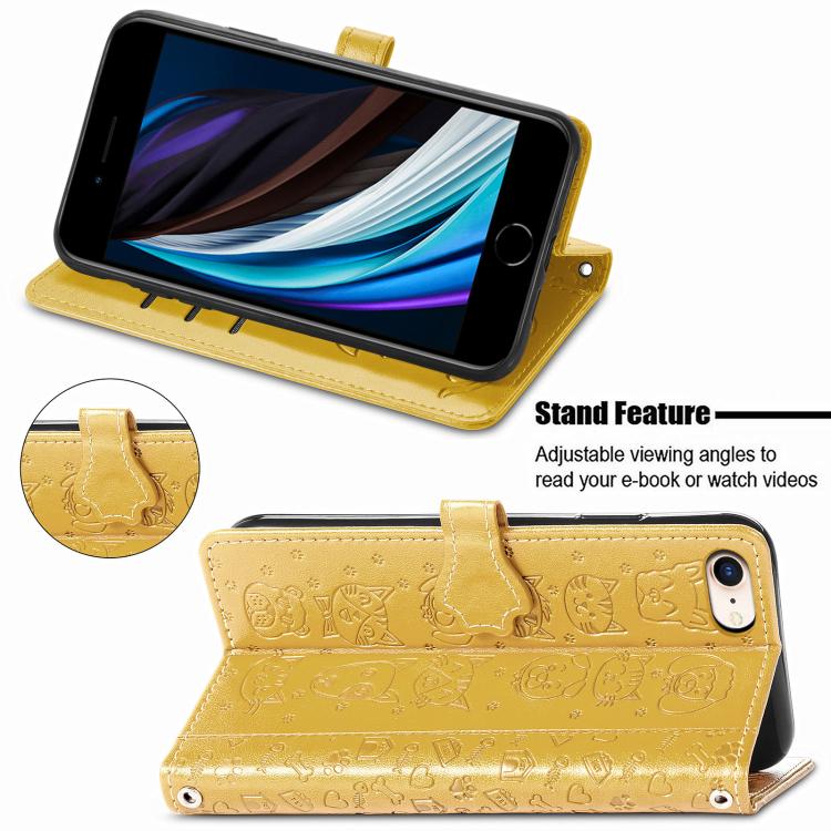 For iPhone 16e Cat and Dog Embossed Leather Phone Case(Yellow) - free shipping - PMC TechLife - Order now!