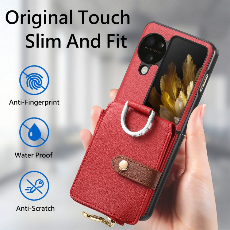 For OPPO Find N3 Flip Vertical Flip Zipper Wallet Ring Leather Phone Case(Red) - Find N3 Flip Cases by PMC Jewellery | Online Shopping South Africa | PMC Jewellery