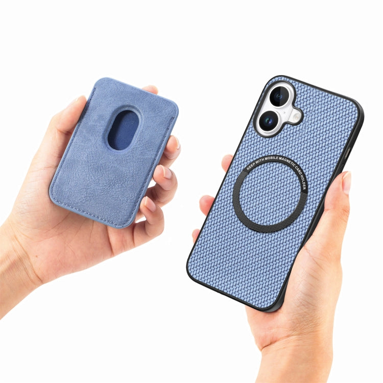 For iPhone 16 Plus Carbon Fiber Leather Card Magsafe Phone Case(Blue) - iPhone 16 Plus Cases by PMC Jewellery | Online Shopping South Africa | PMC Jewellery | Buy Now Pay Later Mobicred