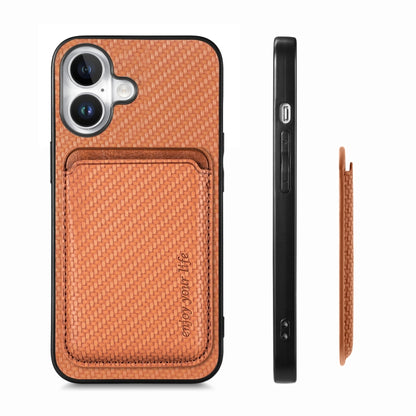 For iPhone 16 Plus Carbon Fiber Leather Card Magsafe Phone Case(Brown) - iPhone 16 Plus Cases by PMC Jewellery | Online Shopping South Africa | PMC Jewellery | Buy Now Pay Later Mobicred