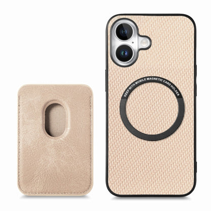 For iPhone 16 Plus Carbon Fiber Leather Card Magsafe Phone Case(Khaki) - iPhone 16 Plus Cases by PMC Jewellery | Online Shopping South Africa | PMC Jewellery | Buy Now Pay Later Mobicred