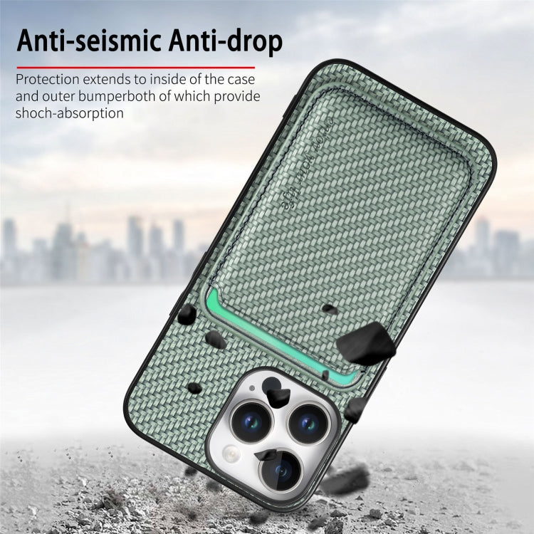 For iPhone 16 Pro Carbon Fiber Leather Card Magsafe Phone Case(Green) - iPhone 16 Pro Cases by PMC Jewellery | Online Shopping South Africa | PMC Jewellery | Buy Now Pay Later Mobicred