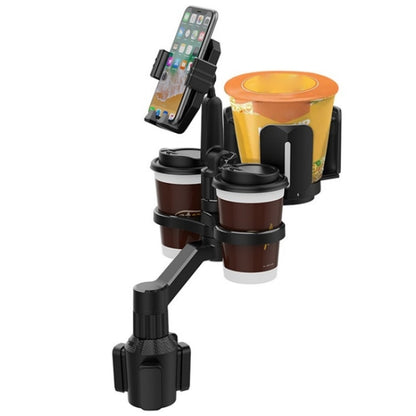 D04 Wth 2 Coffee Cup Car Cup Holder Adjustable Rotating Cell Phone Car Mount Holder(Grey) - Car Drink Holders by PMC Jewellery | Online Shopping South Africa | PMC Jewellery | Buy Now Pay Later Mobicred