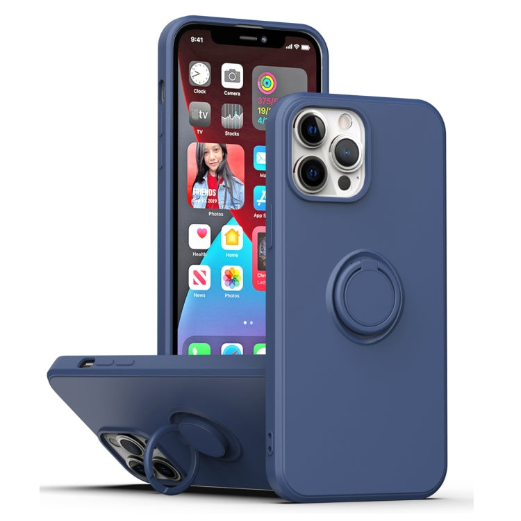 For iPhone 15 Pro Max Ring Kickstand Silicone Phone Case(Dark Blue) - iPhone 15 Pro Max Cases by PMC Jewellery | Online Shopping South Africa | PMC Jewellery