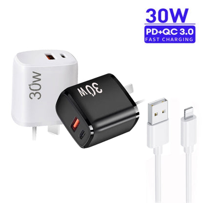 PD30W USB-C / Type-C + QC3.0 USB Charger with 1m USB to 8 Pin Data Cable, AU Plug(Black) - USB Charger by PMC Jewellery | Online Shopping South Africa | PMC Jewellery | Buy Now Pay Later Mobicred