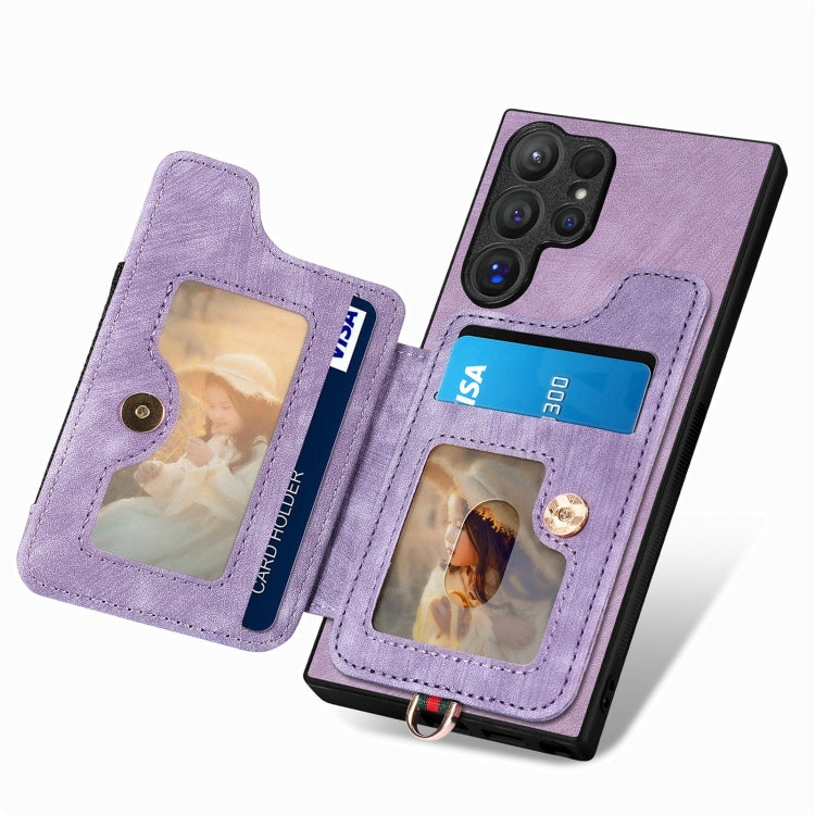 For Samsung Galaxy S25 Ultra 5G Retro Skin-feel Ring Multi-card Wallet Phone Case(Purple) - Galaxy S25 Ultra 5G Cases by PMC Jewellery | Online Shopping South Africa | PMC Jewellery | Buy Now Pay Later Mobicred