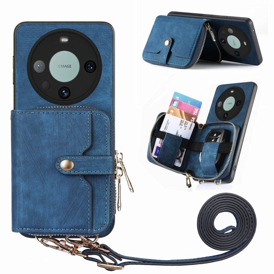 For Huawei Mate 60 Pro Crossbody Multi-function Zipper Wallet Phone Case(Blue) - Huawei Cases by PMC Jewellery | Online Shopping South Africa | PMC Jewellery | Buy Now Pay Later Mobicred