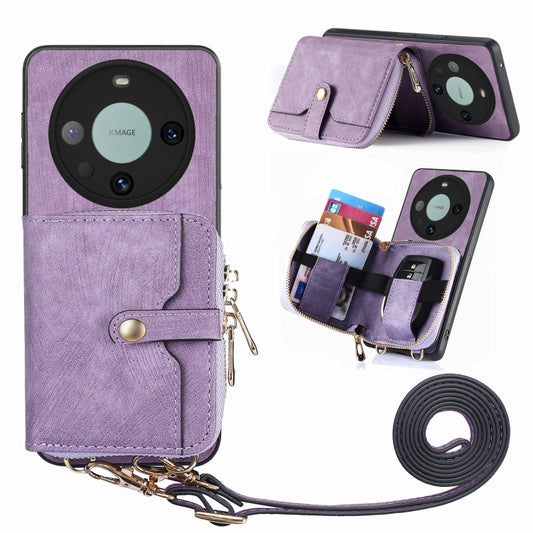 For Huawei Mate 60 Pro Crossbody Multi-function Zipper Wallet Phone Case(Purple) - Huawei Cases by PMC Jewellery | Online Shopping South Africa | PMC Jewellery | Buy Now Pay Later Mobicred