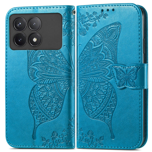 For Xiaomi Redmi K70 Butterfly Love Flower Embossed Leather Phone Case(Blue) - K70 Cases by PMC Jewellery | Online Shopping South Africa | PMC Jewellery | Buy Now Pay Later Mobicred