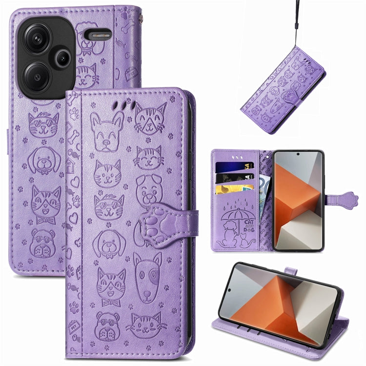 For Xiaomi Redmi Note 13 Pro+ Cat and Dog Embossed Leather Phone Case(Purple) - Note 13 Pro+ Cases by PMC Jewellery | Online Shopping South Africa | PMC Jewellery