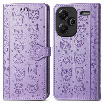 For Xiaomi Redmi Note 13 Pro+ Cat and Dog Embossed Leather Phone Case(Purple) - Note 13 Pro+ Cases by PMC Jewellery | Online Shopping South Africa | PMC Jewellery