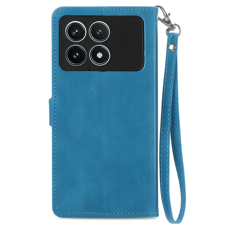 For Xiaomi Redmi K70 Pro Embossed Flower Zipper Leather Phone Case(Blue) - K70 Pro Cases by PMC Jewellery | Online Shopping South Africa | PMC Jewellery | Buy Now Pay Later Mobicred