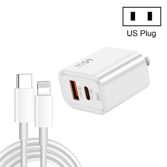 45PQ 45W PD25W + QC3.0 20W USB Super Fast Charger with Type-C to 8 Pin Cable, US Plug(White) - USB Charger by PMC Jewellery | Online Shopping South Africa | PMC Jewellery | Buy Now Pay Later Mobicred