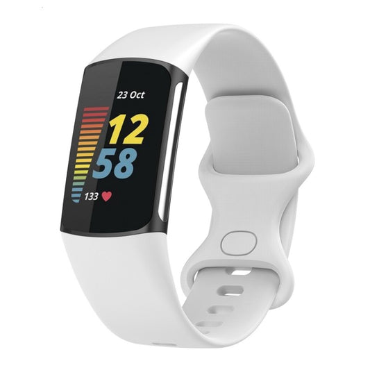 For Fitbit Charge 6 Solid Color Butterfly Buckle Silicone Watch Band, Size:L Size(White) - Watch Bands by PMC Jewellery | Online Shopping South Africa | PMC Jewellery | Buy Now Pay Later Mobicred