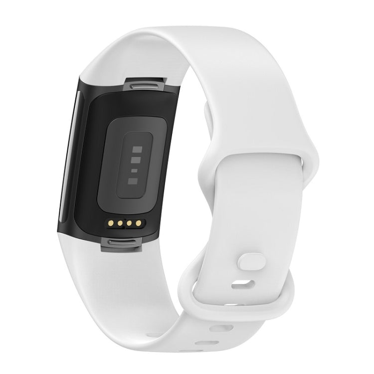 For Fitbit Charge 6 Solid Color Butterfly Buckle Silicone Watch Band, Size:L Size(White) - Watch Bands by PMC Jewellery | Online Shopping South Africa | PMC Jewellery | Buy Now Pay Later Mobicred