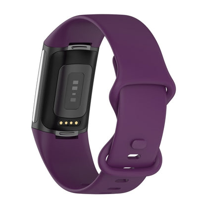 For Fitbit Charge 6 Solid Color Butterfly Buckle Silicone Watch Band, Size:L Size(Dark Purple) - Watch Bands by PMC Jewellery | Online Shopping South Africa | PMC Jewellery | Buy Now Pay Later Mobicred