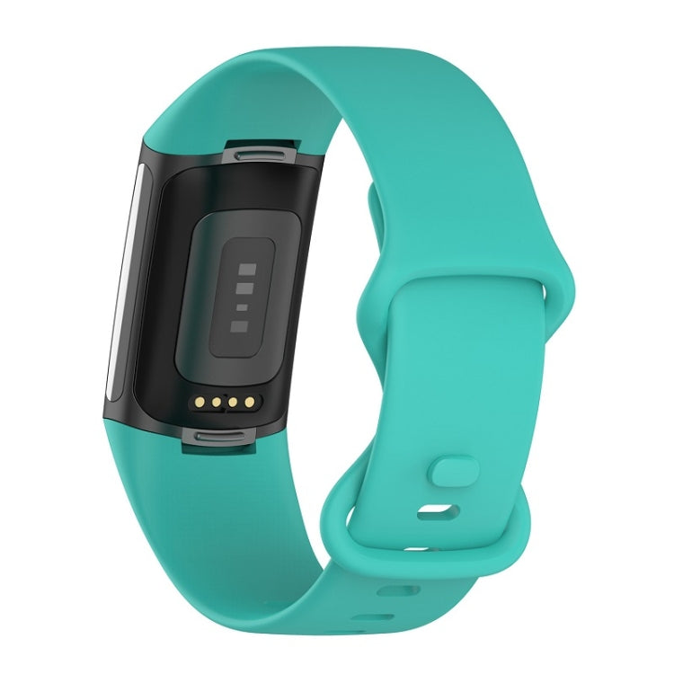 For Fitbit Charge 6 Solid Color Butterfly Buckle Silicone Watch Band, Size:L Size(Teal Green) - Watch Bands by PMC Jewellery | Online Shopping South Africa | PMC Jewellery | Buy Now Pay Later Mobicred