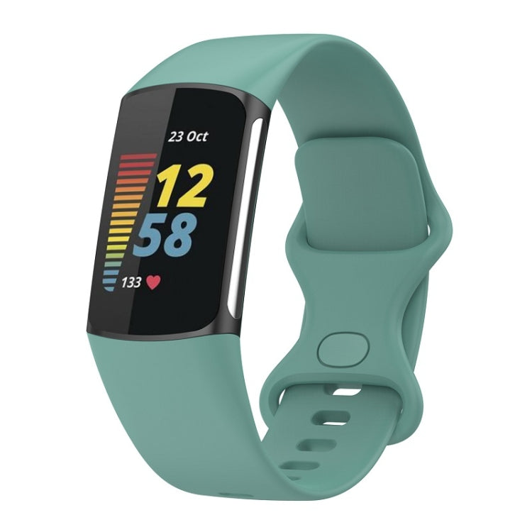 For Fitbit Charge 6 Solid Color Butterfly Buckle Silicone Watch Band, Size:L Size(Pine Green) - Watch Bands by PMC Jewellery | Online Shopping South Africa | PMC Jewellery | Buy Now Pay Later Mobicred