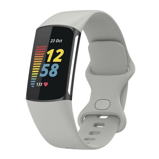 For Fitbit Charge 6 Solid Color Butterfly Buckle Silicone Watch Band, Size:L Size(Gray) - Watch Bands by PMC Jewellery | Online Shopping South Africa | PMC Jewellery | Buy Now Pay Later Mobicred