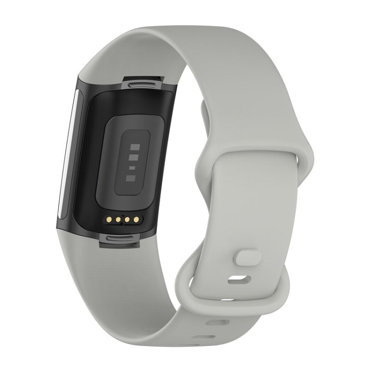 For Fitbit Charge 6 Solid Color Butterfly Buckle Silicone Watch Band, Size:L Size(Gray) - Watch Bands by PMC TechLife | Online Shopping South Africa | PMC TechLife | Buy Now Pay Later Mobicred