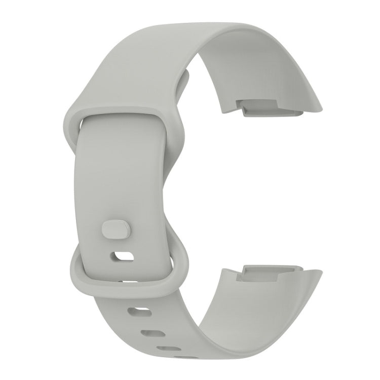 For Fitbit Charge 6 Solid Color Butterfly Buckle Silicone Watch Band, Size:L Size(Gray) - Watch Bands by PMC Jewellery | Online Shopping South Africa | PMC Jewellery | Buy Now Pay Later Mobicred