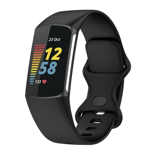 For Fitbit Charge 6 Solid Color Butterfly Buckle Silicone Watch Band, Size:S Size(Black) - Watch Bands by PMC Jewellery | Online Shopping South Africa | PMC Jewellery | Buy Now Pay Later Mobicred