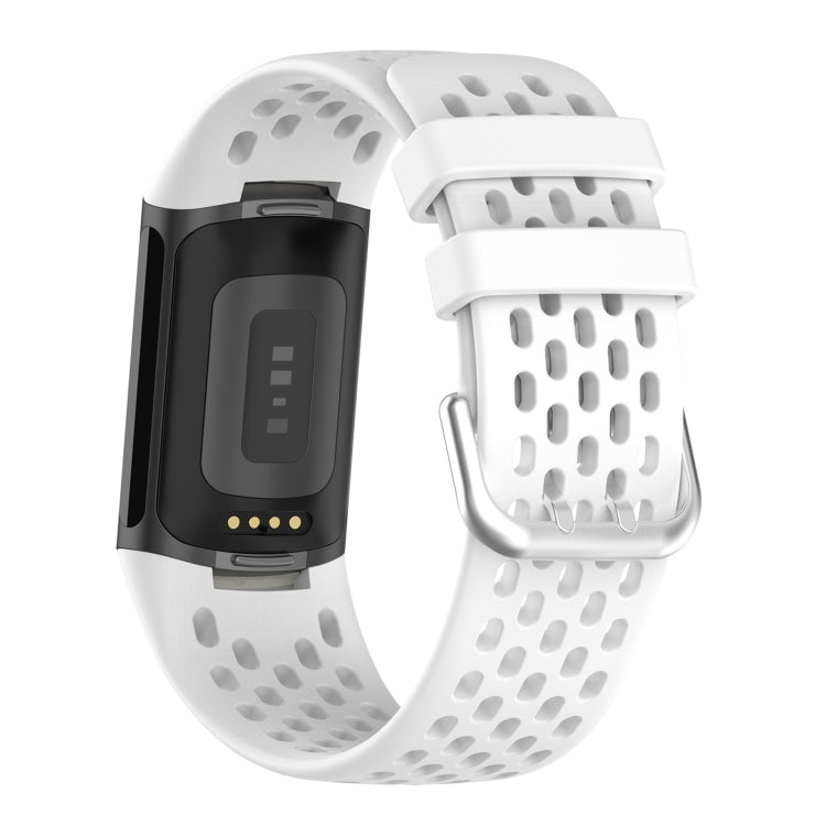 For Fitbit Charge 6 Solid Color Breathable Sports Silicone Watch Band(White) - Watch Bands by PMC Jewellery | Online Shopping South Africa | PMC Jewellery | Buy Now Pay Later Mobicred