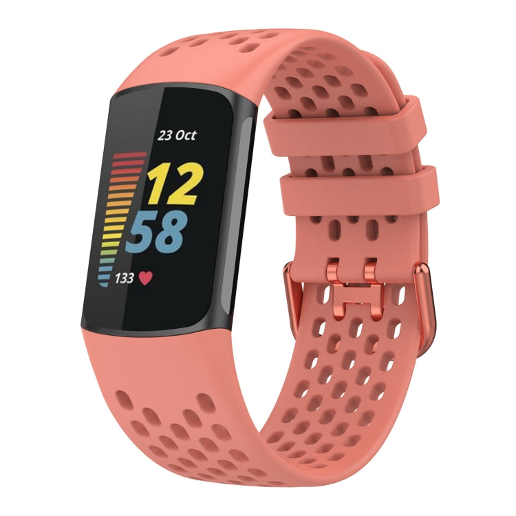 For Fitbit Charge 6 Solid Color Breathable Sports Silicone Watch Band(Pink) - Watch Bands by PMC Jewellery | Online Shopping South Africa | PMC Jewellery | Buy Now Pay Later Mobicred