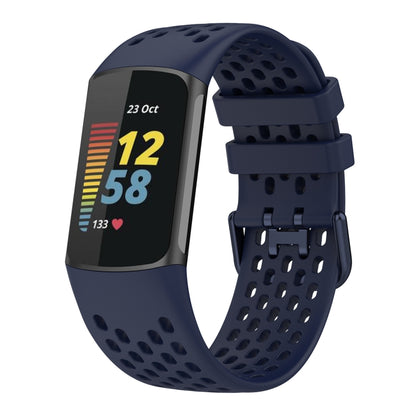 For Fitbit Charge 6 Solid Color Breathable Sports Silicone Watch Band(Dark Blue) - Watch Bands by PMC Jewellery | Online Shopping South Africa | PMC Jewellery | Buy Now Pay Later Mobicred