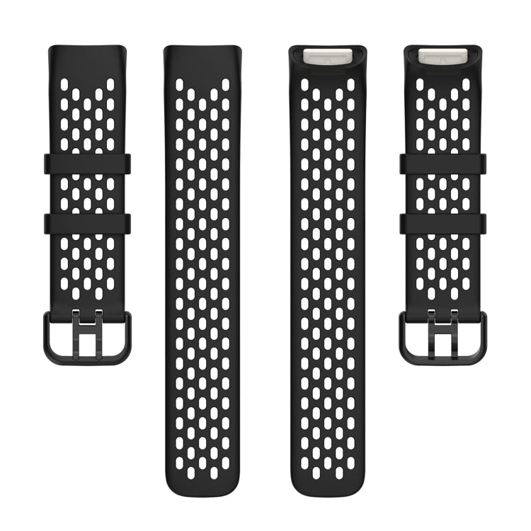 For Fitbit Charge 5 Solid Color Breathable Sports Silicone Watch Band(Black) - Watch Bands by PMC TechLife | Online Shopping South Africa | PMC TechLife | Buy Now Pay Later Mobicred