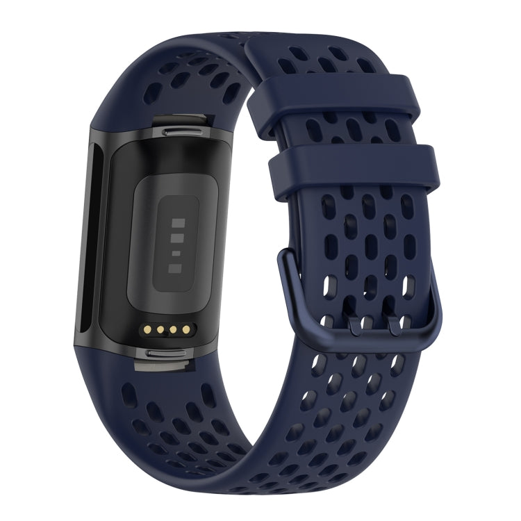 For Fitbit Charge 5 Solid Color Breathable Sports Silicone Watch Band(Dark Blue) - Watch Bands by PMC Jewellery | Online Shopping South Africa | PMC Jewellery | Buy Now Pay Later Mobicred