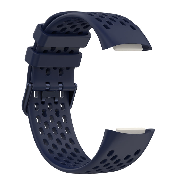 For Fitbit Charge 5 Solid Color Breathable Sports Silicone Watch Band(Dark Blue) - Watch Bands by PMC Jewellery | Online Shopping South Africa | PMC Jewellery | Buy Now Pay Later Mobicred