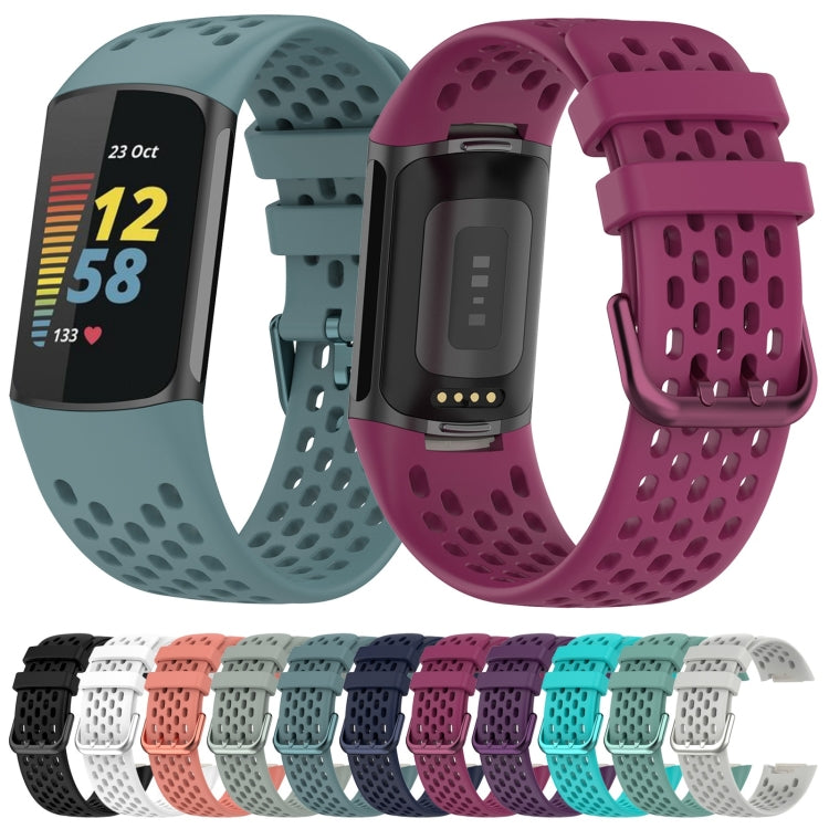 For Fitbit Charge 5 Solid Color Breathable Sports Silicone Watch Band(Dark Blue) - Watch Bands by PMC Jewellery | Online Shopping South Africa | PMC Jewellery | Buy Now Pay Later Mobicred