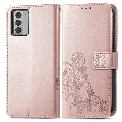 For Nokia G42 Four-leaf Clasp Embossed Buckle Leather Phone Case(Rose Gold) - Nokia Cases by PMC Jewellery | Online Shopping South Africa | PMC Jewellery | Buy Now Pay Later Mobicred