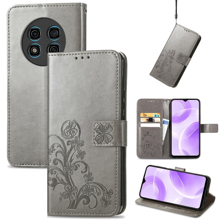 For Ulefone Note 15 Four-leaf Clasp Embossed Buckle Leather Phone Case(Grey) - Ulefone Cases by PMC Jewellery | Online Shopping South Africa | PMC Jewellery | Buy Now Pay Later Mobicred
