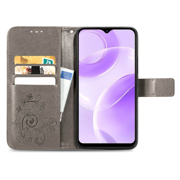 For Ulefone Note 15 Four-leaf Clasp Embossed Buckle Leather Phone Case(Grey) - Ulefone Cases by PMC Jewellery | Online Shopping South Africa | PMC Jewellery | Buy Now Pay Later Mobicred