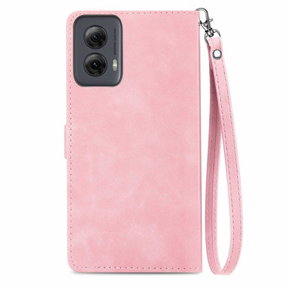 For Motorola Moto G Power 5G 2024 Embossed Flower Zipper Leather Phone Case(Pink) - Motorola Cases by PMC Jewellery | Online Shopping South Africa | PMC Jewellery | Buy Now Pay Later Mobicred