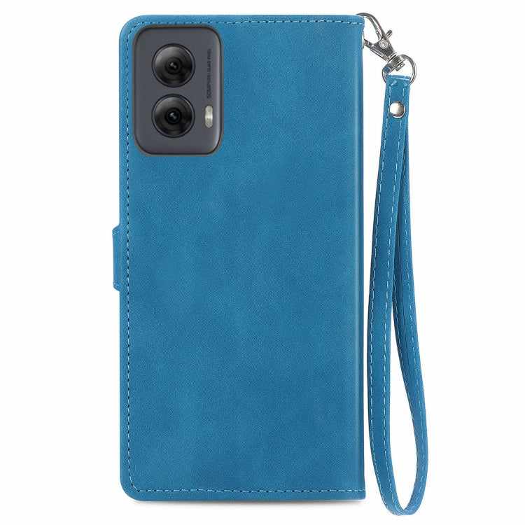 For Motorola Moto G Power 5G 2024 Embossed Flower Zipper Leather Phone Case(Blue) - Motorola Cases by PMC Jewellery | Online Shopping South Africa | PMC Jewellery | Buy Now Pay Later Mobicred