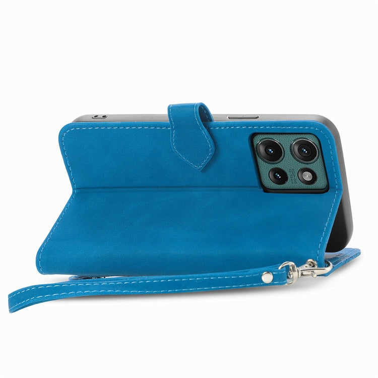 For Motorola Edge 2024 Embossed Flower Zipper Leather Phone Case(Blue) - Motorola Cases by PMC Jewellery | Online Shopping South Africa | PMC Jewellery | Buy Now Pay Later Mobicred