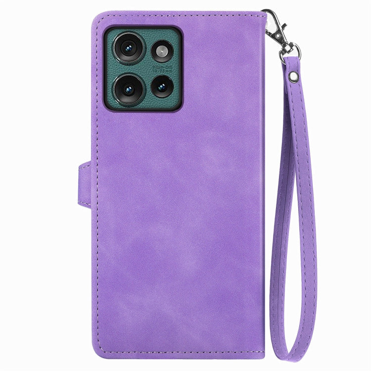 For Motorola Edge 2024 Embossed Flower Zipper Leather Phone Case(Purple) - Motorola Cases by PMC Jewellery | Online Shopping South Africa | PMC Jewellery | Buy Now Pay Later Mobicred