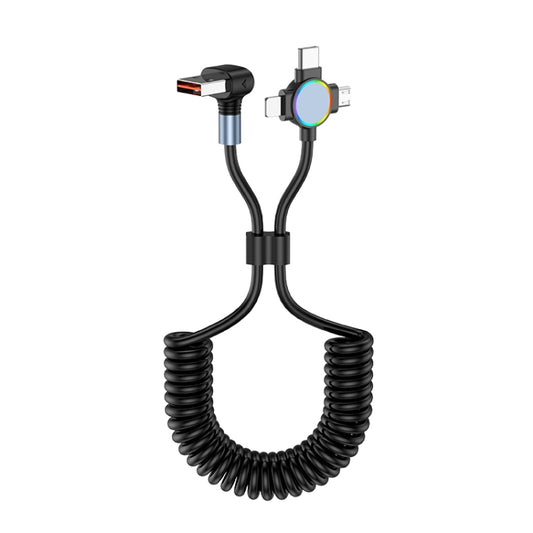 66W 3 in 1 USB Elbow to 8 Pin + Micro USB + USB-C / Type-C Fast Charging Spring Cable(Black) - Multifunction Cable by PMC Jewellery | Online Shopping South Africa | PMC Jewellery