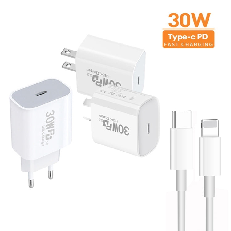 Single Port PD30W USB-C / Type-C Charger with Type-C to 8 Pin Data Cable US Plug - USB Charger by PMC Jewellery | Online Shopping South Africa | PMC Jewellery | Buy Now Pay Later Mobicred