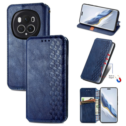 For Honor Magic6 Pro Cubic Grid Pressed Magnetic Leather Phone Case(Blue) - Honor Cases by PMC Jewellery | Online Shopping South Africa | PMC Jewellery | Buy Now Pay Later Mobicred