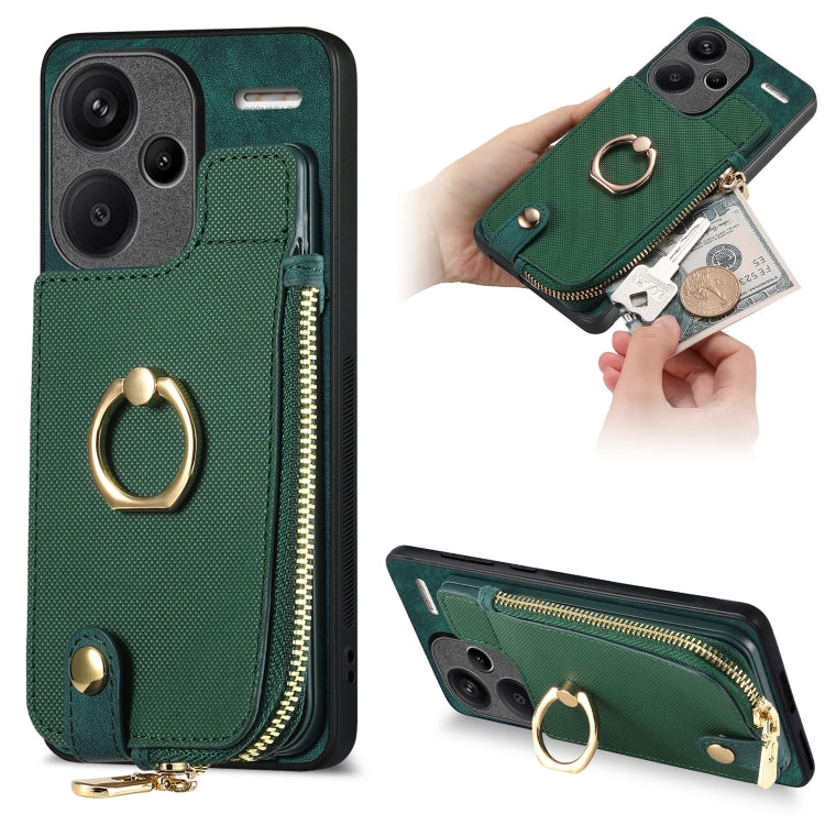 Xiaomi Redmi Note 13 Pro+ Cross Leather Ring Vertical Zipper Wallet Back Phone Case(Green) - Note 13 Pro+ Cases by PMC Jewellery | Online Shopping South Africa | PMC Jewellery