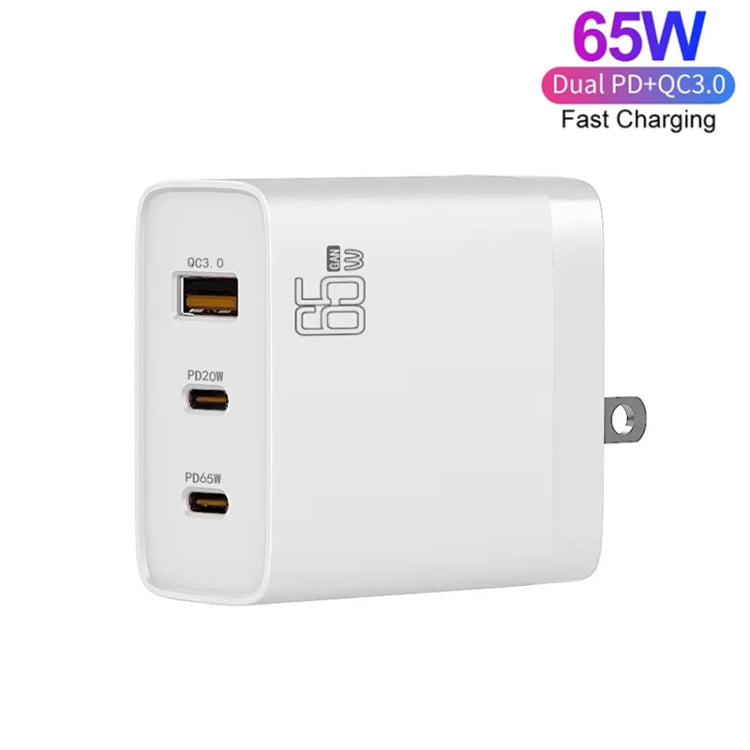 GAN 65W PD45W Dual Type-C+QC3.0 USB Multi Compatible Laptop Adapter EU + US Plug White - Power Supply by PMC Jewellery | Online Shopping South Africa | PMC Jewellery | Buy Now Pay Later Mobicred