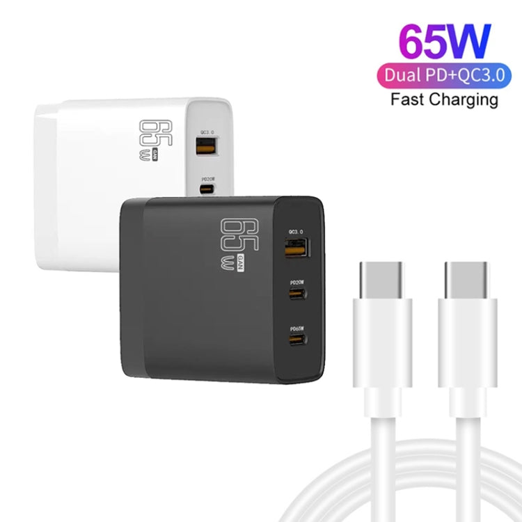 GAN 65W PD45W Dual Type-C / QC3.0 USB  Multi Compatible Charger + 2m USB-C to USB-C Data Cable AU + US Plug Black - Cable & Adapter by PMC Jewellery | Online Shopping South Africa | PMC Jewellery | Buy Now Pay Later Mobicred