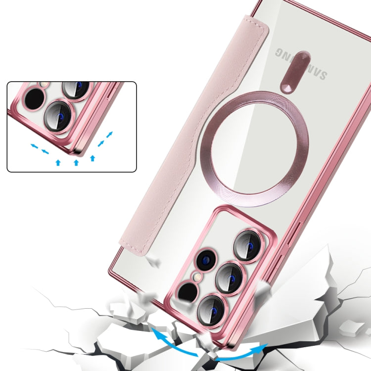 For Samsung Galaxy S22 Ultra 5G MagSafe Magnetic RFID Anti-theft Leather Phone Case(Pink) - Galaxy S22 Ultra 5G Cases by PMC Jewellery | Online Shopping South Africa | PMC Jewellery