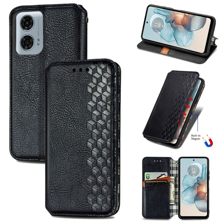 For Motorola Moto G24 Power Cubic Grid Pressed Magnetic Leather Phone Case(Black) - Motorola Cases by PMC Jewellery | Online Shopping South Africa | PMC Jewellery | Buy Now Pay Later Mobicred